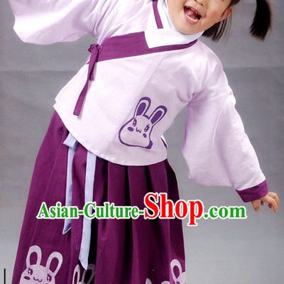 Hands Painted Chinese Kids Rabbit Hanfu Costume Ancient Costume Traditional Clothing Traditiional Dress Clothing online