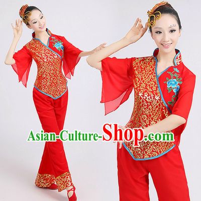 Chinese Red Folk Dance Costumes Group Dancing Costume Dancewear China Dress Dance Wear