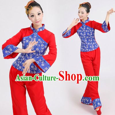 Chinese Han Dance Costumes Group Dancing Costume Dancewear China Dress Dance Wear and Head Pieces Complete Set