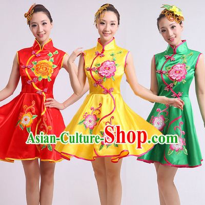 Chinese Fan Dance Costumes Ribbon Dancing Costume Dancewear China Dress Dance Wear and Hair Accessories Complete Set
