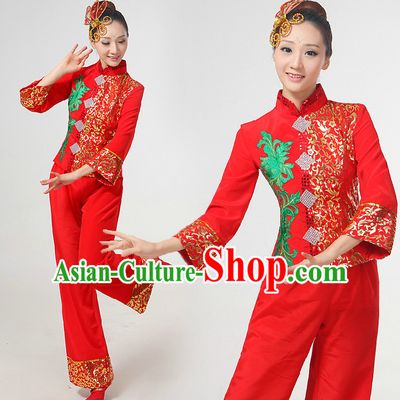 Chinese Festival Dance Costumes Ribbon Dancing Costume Dancewear China Dress Dance Wear and Hair Accessories Complete Set