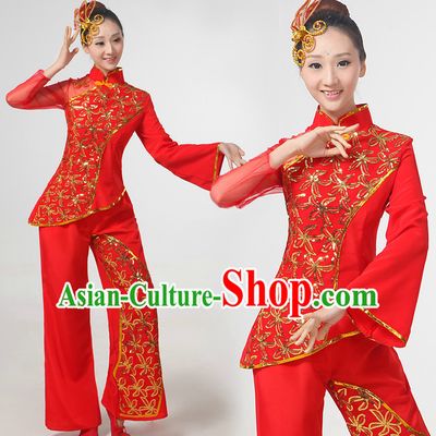 Chinese Festival Dance Costumes Ribbon Dancing Costume Dancewear China Dress Dance Wear and Hair Accessories Complete Set