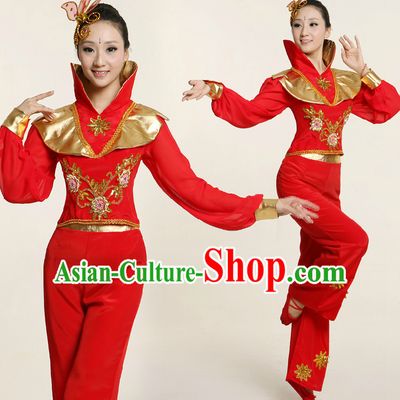 Chinese Dance Costume Competition Costumes Dancewear China Dress Dance Wear and Headpieces Complete Set