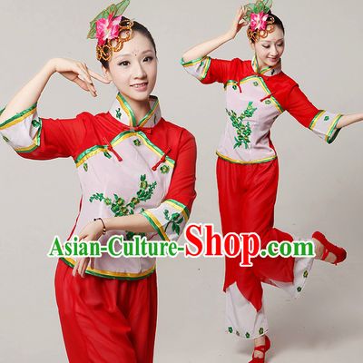 Chinese Stage Dance Costumes Ribbon Dancing Costume Dancewear China Dress Dance Wear and Hair Accessories Complete Set