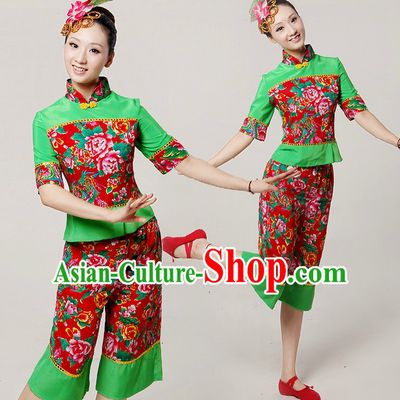 Chinese Stage Dance Costumes Ribbon Dancing Costume Dancewear China Dress Dance Wear and Hair Accessories Complete Set