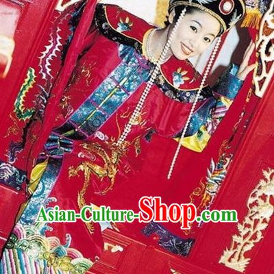 Chinese Ancient Empress Wedding Dresses and Hat Complete Set