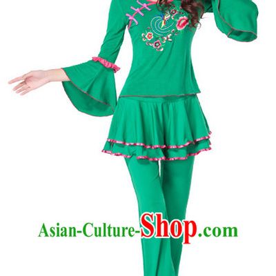 Green Chinese Style Fan Dance Costume Discount Dance Costume Ideas Dancewear Supply Dance Wear Dance Clothes Suit
