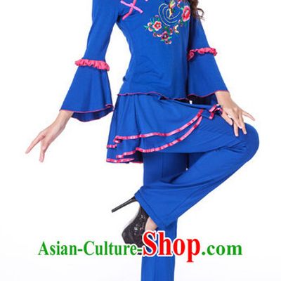 Blue Chinese Style Fan Dance Costume Discount Dance Costume Ideas Dancewear Supply Dance Wear Dance Clothes Suit