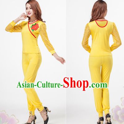 Yellow China Style Modern Dance Costume Ideas Dancewear Supply Dance Wear Dance Clothes Suit
