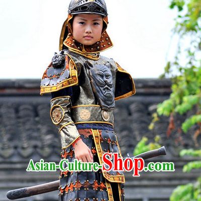 Chinese Emperor Armor Halloween Costumes for Kids Baby Hanfu Clothes Toddler Halloween Costume Kids Clothing and Hair Accessories Complete Set for Kids