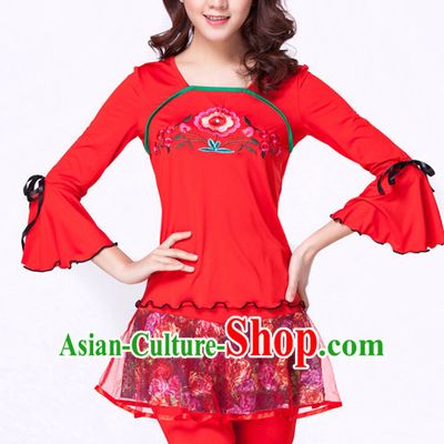 Red Chinese Style Parade Modern Costume Ideas Dancewear Supply Dance Wear Dance Clothes Suit