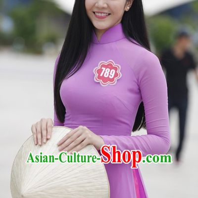 Vietnamese Traditional Ao Dai Purple Dress for Women