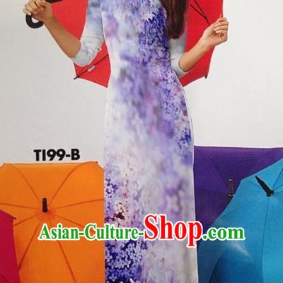 Flowery Viet Long Skirts for Women Ao Dai Dresses