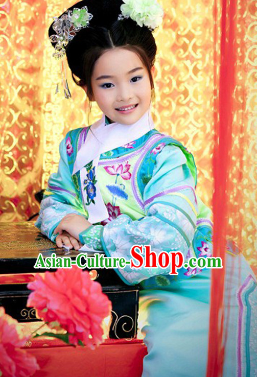 Qing Dynasty Princess Clothing and Headwear Complete Set for Kids Qing Dynasty Princess Clothing and Headwear Complete Set for Kids