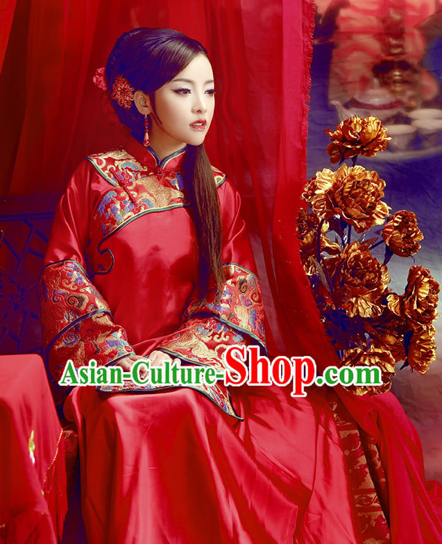 Chinese Mandarin Traditional Bridal Wedding Dress and Hair Accessories Complete Set Chinese Mandarin Traditional Bridal Wedding Dress and Hair Accessories Complete Set