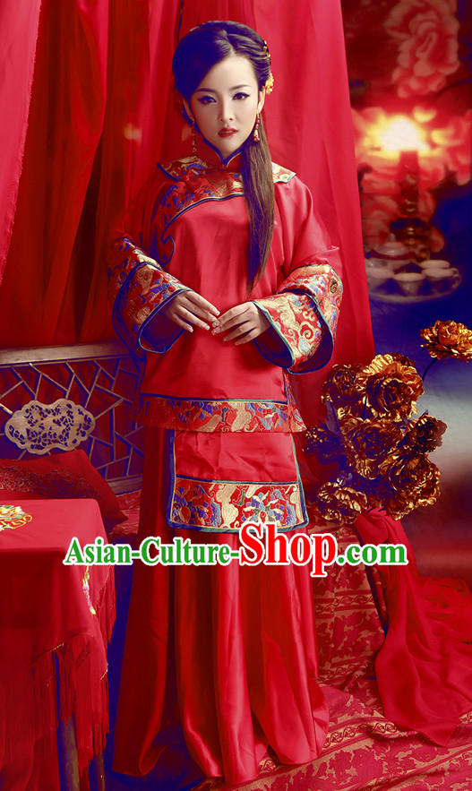 Chinese Mandarin Traditional Bridal Wedding Dress and Hair Accessories Complete Set Chinese Mandarin Traditional Bridal Wedding Dress and Hair Accessories Complete Set