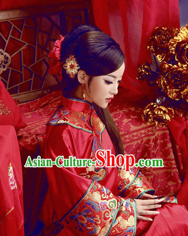 Chinese Mandarin Traditional Bridal Wedding Dress and Hair Accessories Complete Set Chinese Mandarin Traditional Bridal Wedding Dress and Hair Accessories Complete Set