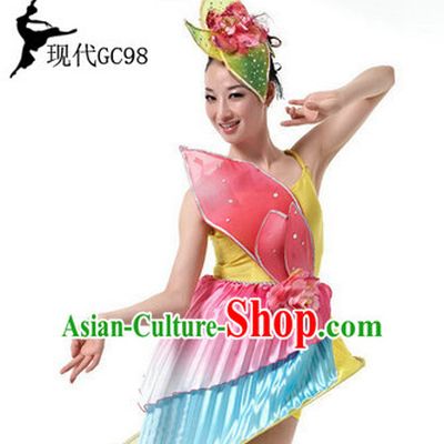 Chinese Folk Dancing Costume and Hair Accessories Complete Set for Women