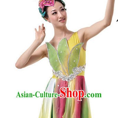 Chinese Folk Dancing Costume and Hair Accessories Complete Set for Women