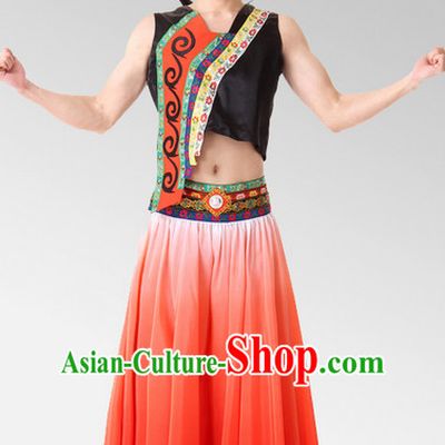 Chinese Stage Celebration Ethnic Dancewear and Hat Complete Set for Men