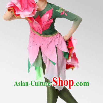 Chinese Stage Celebration Flower Lotus Dancewear Dancing Costume Complete Set for Women