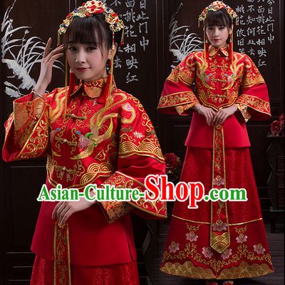 Lucky Red Phoenix Embroidery Wedding Outfits for Women