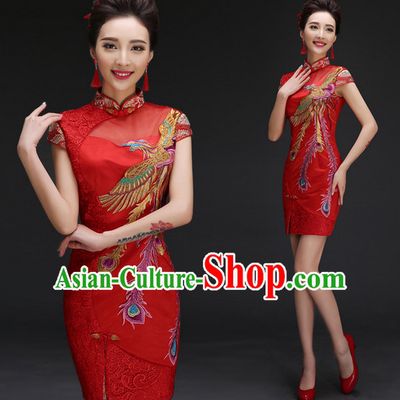 Red Phoenix Embroidery Cheongsam Qipao