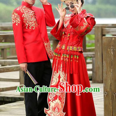 Romantci Chinese Style Wedding Dress Complete Set for Women and Men