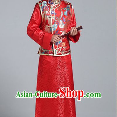 China Minguo Traditional Wedding Blouse and Pants for Bridegroom