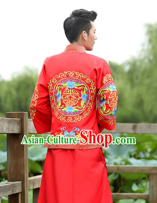 Top Chinese Minguo Mandarin Bridegroom Wedding Clothes Complete Set Top Chinese Minguo Mandarin Bridegroom Wedding Clothes Complete Set