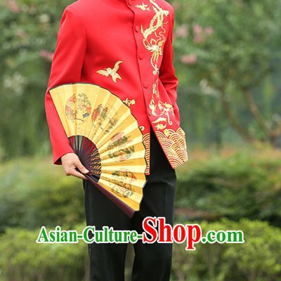 Top Chinese Red Mandarin Bridegroom Wedding Clothes Complete Set