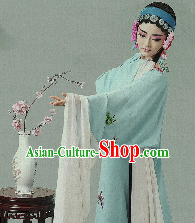 Chinese Peking Opera Lady Wig Hair Accessories and Long Sleeves Costume Complete Set Chinese Peking Opera Lady Wig Hair Accessories and Long Sleeves Costume Complete Set