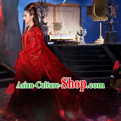 Hua Qian Gu Yao Shen Red  TV Drama Costumes and Hair Accessories Complete Set