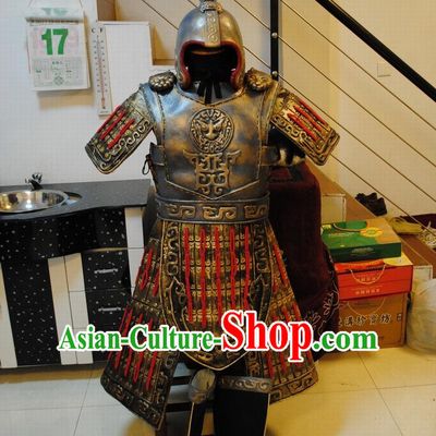 Ancient China Superhero Armor Outfits and Hat Complete Set for Men