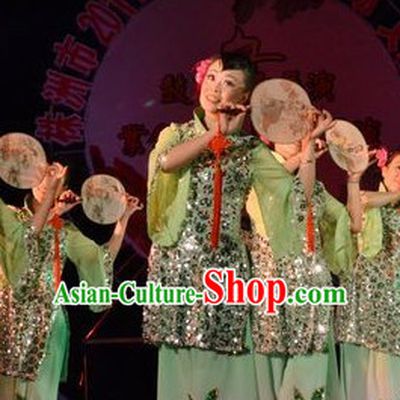 Chinese Stage Performance Fan Dancing Costume and Head Wear for Women
