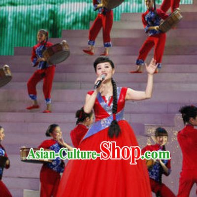 Lucky Red Chinese Style Singer Evening Dress for Women
