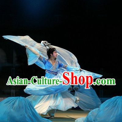 Chinese Romantic Classic Blue Stage Dance Costumes Dancewear for Women