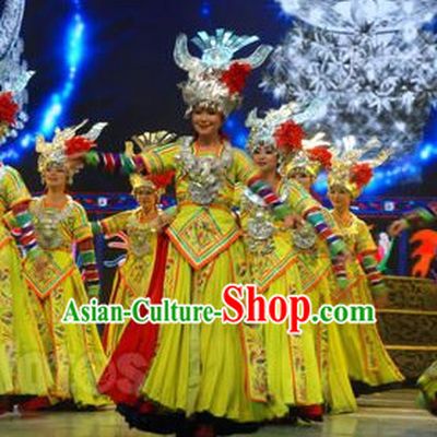 Chinese Miao Tribe People Clothes and Hat Complete Set