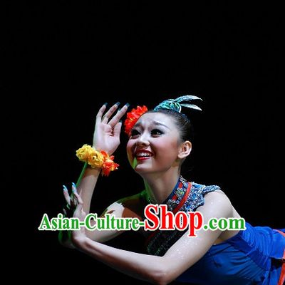 Chinese Ethnic Tribe Dancer Clothes and Head Wear Complete Set