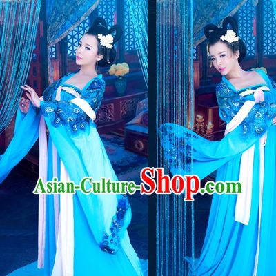 Tang Dynasty Ancient Blue Lady Costume Noblewomen