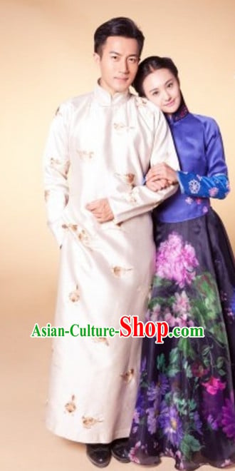 Minguo Time Gentleman Embroidered Bird Long Robe Minguo Time Gentleman Embroidered Bird Long Robe