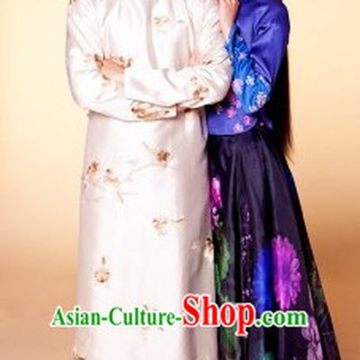 Minguo Time Gentleman Embroidered Bird Long Robe for Men