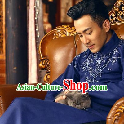 Bamboo Embroidery Mandarin Long Robe for Men