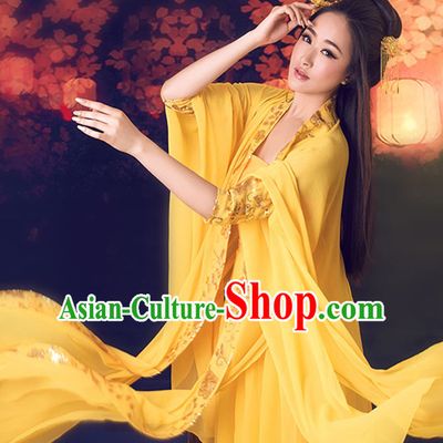 Yellow Color Ancient Chinese Tang Dynasty Hanfu Clothes for Women