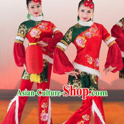Traditional Chinese Spring Festival Dance Costumes and Headwear Complete Set for Women