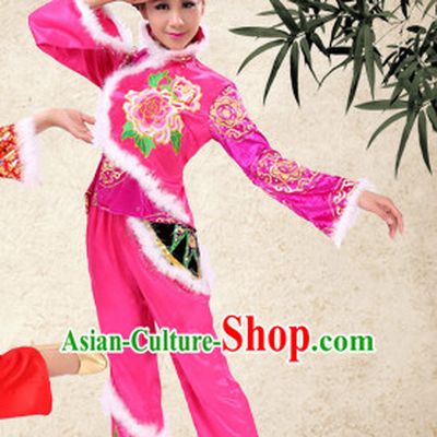 Pink Traditional Chinese Spring Festival Dance Costumes and Headwear Complete Set for Women