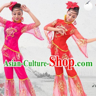 Happy Chinese Spring Festival Dance Costumes and Headwear Complete Set for Women