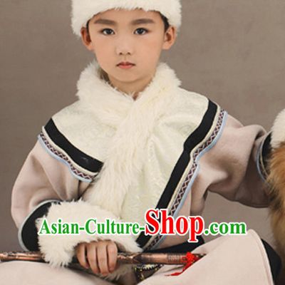 Ancient Chinese Mongolian Costumes and Hat Complete Set for Kids