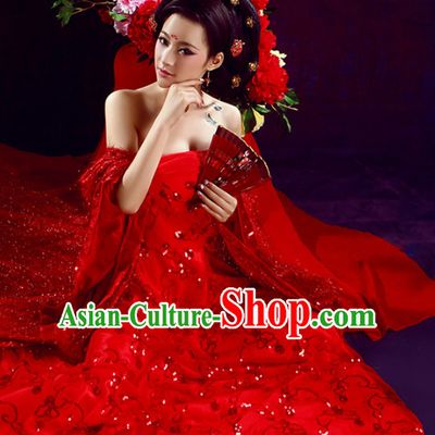 Ancient Chinese Red Wedding Dress Complete Set for Women
