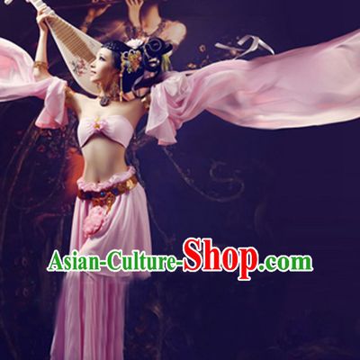 Pink Chinese Classic  Sexy Dancer Costume Wig and Hair Jewelry Complete Set for Women